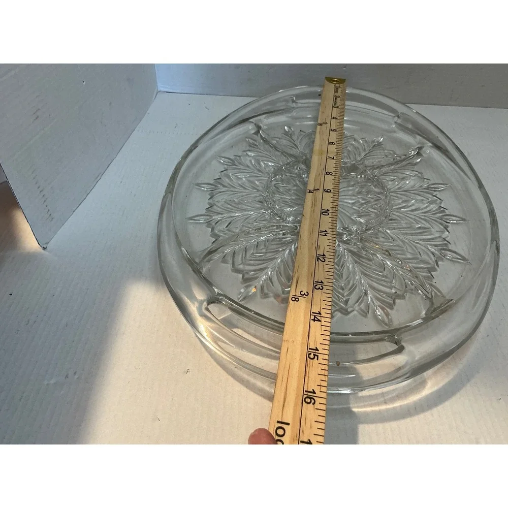 Vintage Glass Relish Tray Divided Serving Platter Feather Sunburst